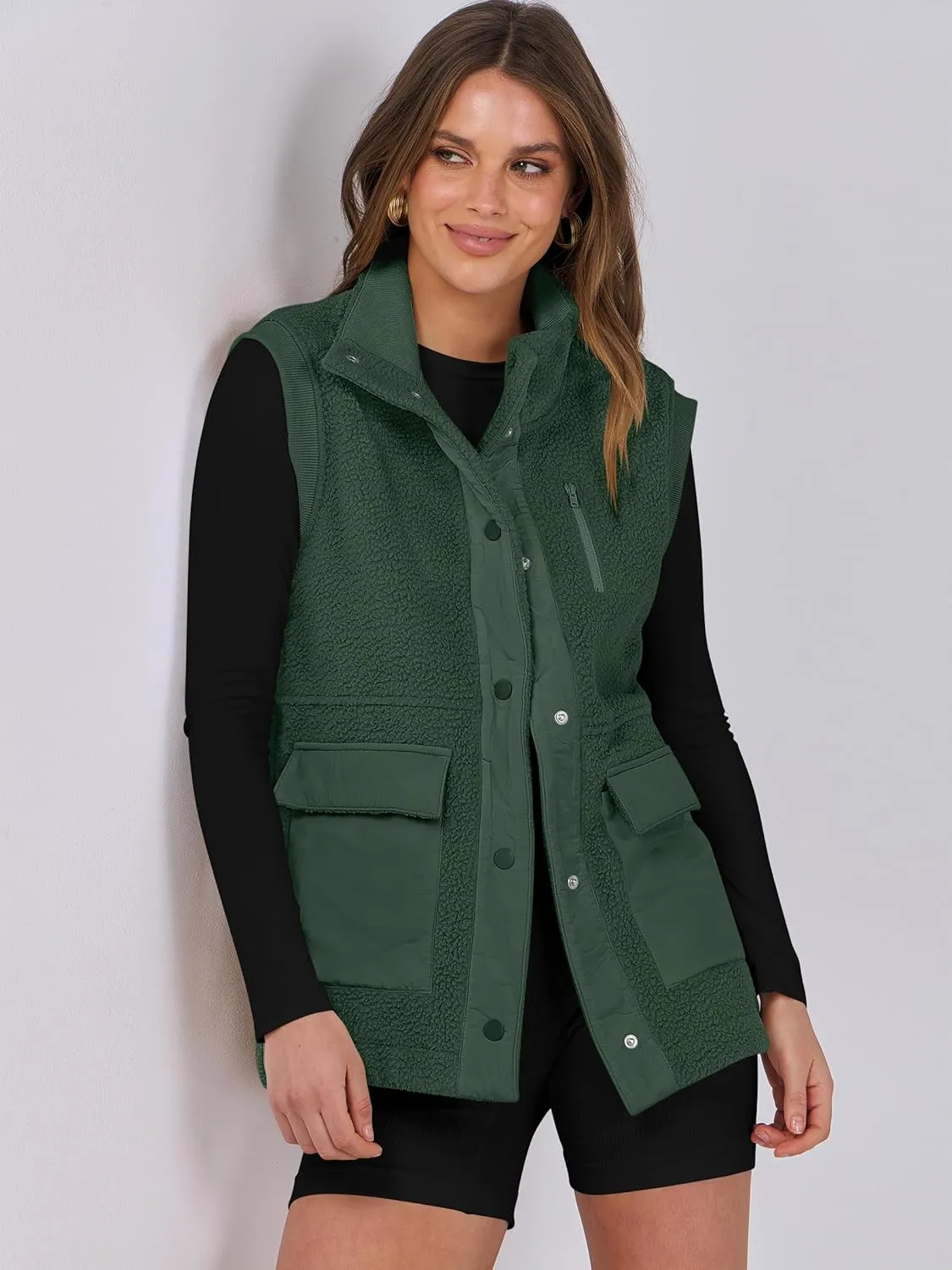 ANRABESS Womens Fuzzy Fleece Vest Sleeveless Casual Warm Button Down Sherpa Jackets Outerwear With Pockets Winter Fashion