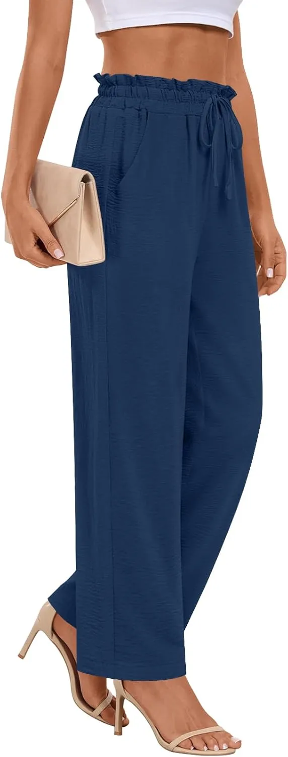 Anymeet Womens Cute Pants Wide Leg Casual Loose Fit High Waist Lounge Pants with Pockets