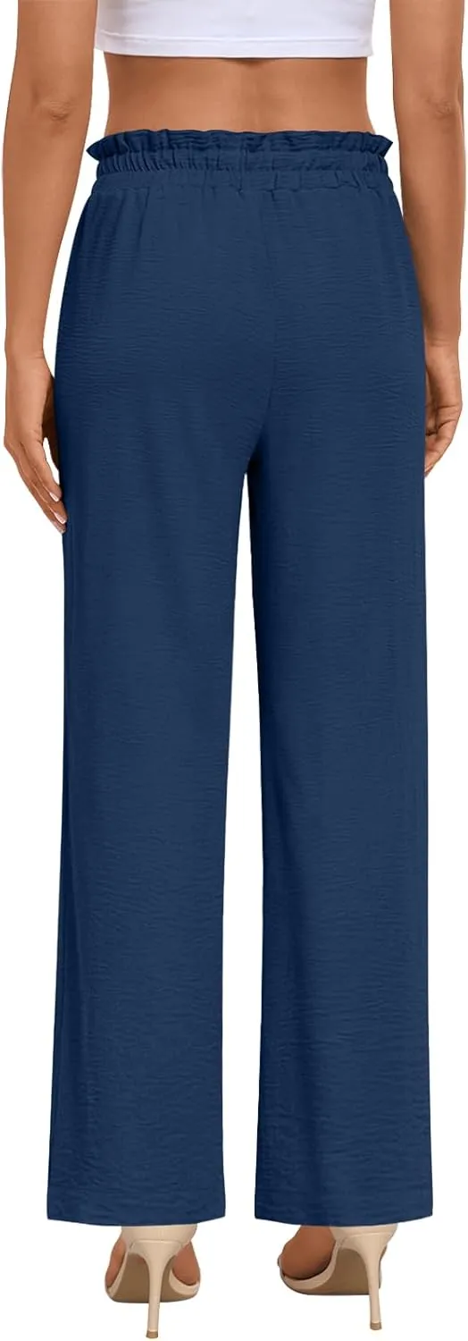 Anymeet Womens Cute Pants Wide Leg Casual Loose Fit High Waist Lounge Pants with Pockets