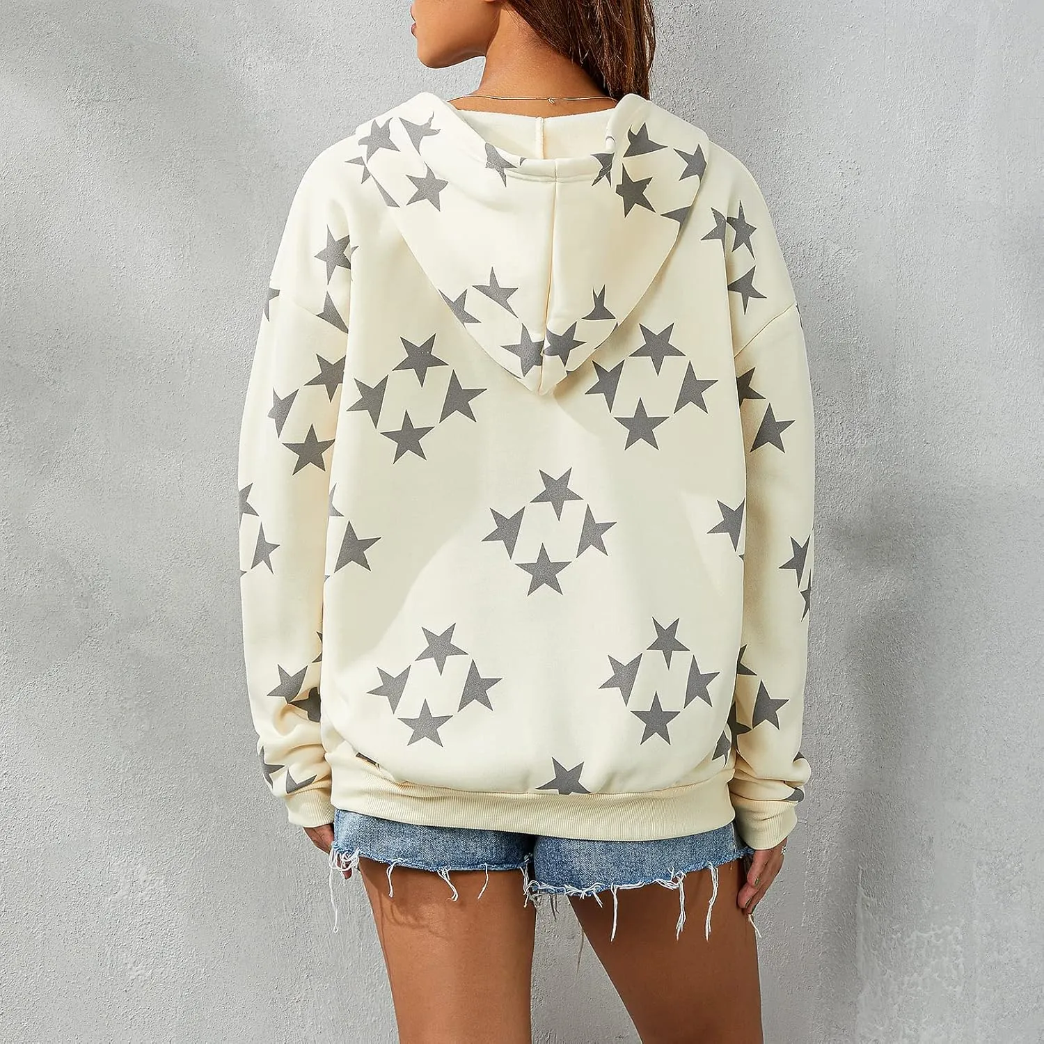 Aopwsrlyi Women Vintage Star Graphic Zip Up Hoodies Oversized Long Sleeve Gothic Punk Sweatshirt Casual Jackets Streetwear