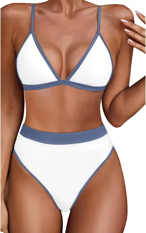 Aqua Eve Triangle High Waisted Bikini Set for Women Two Piece Bathing Suits Color Block Swimsuits