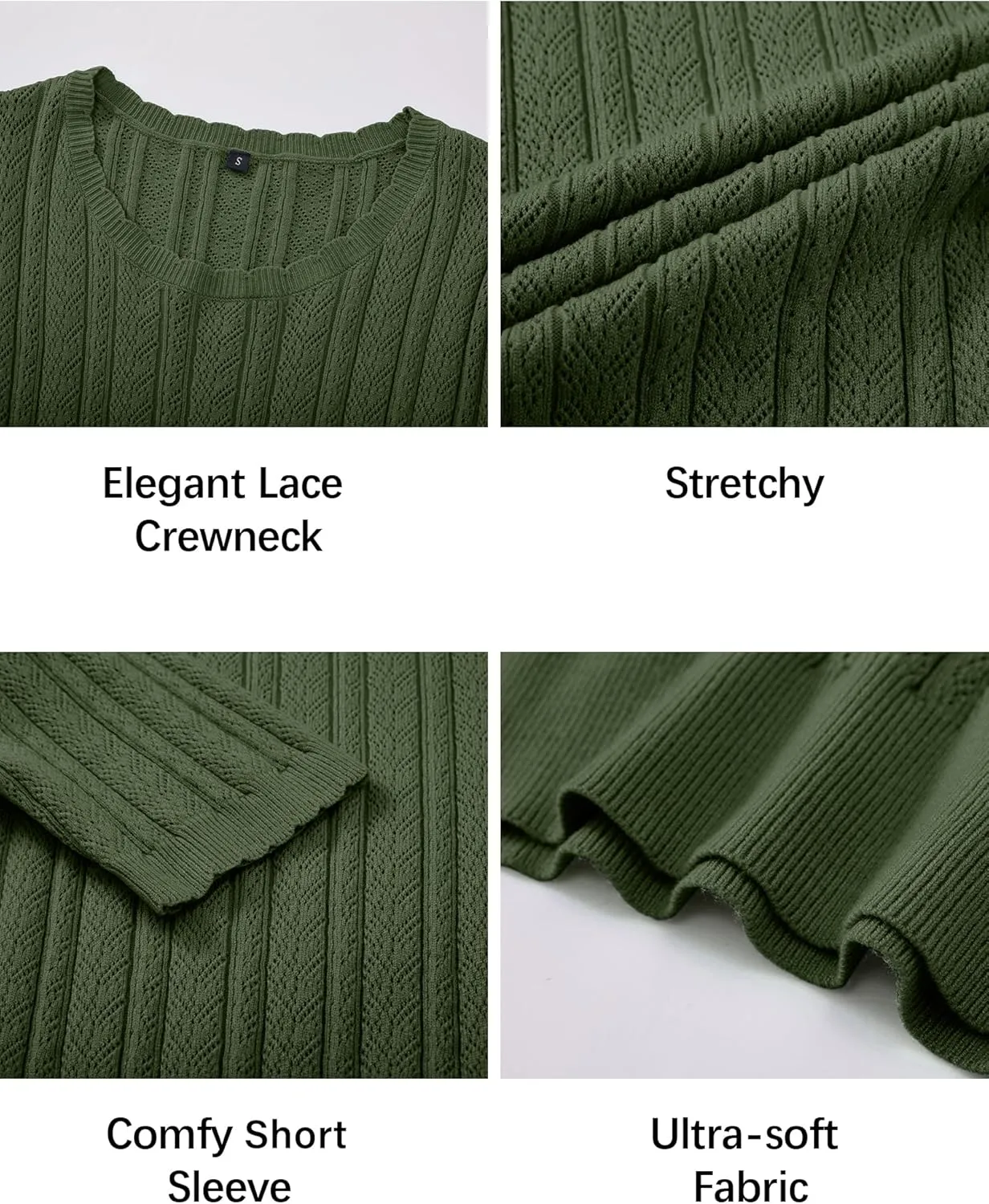 Arach&Cloz Womens Summer Sweater 2025 Spring Tops Short Sleeve Casual Blouses Crewneck Hollow Out Knit Pullover Shirt