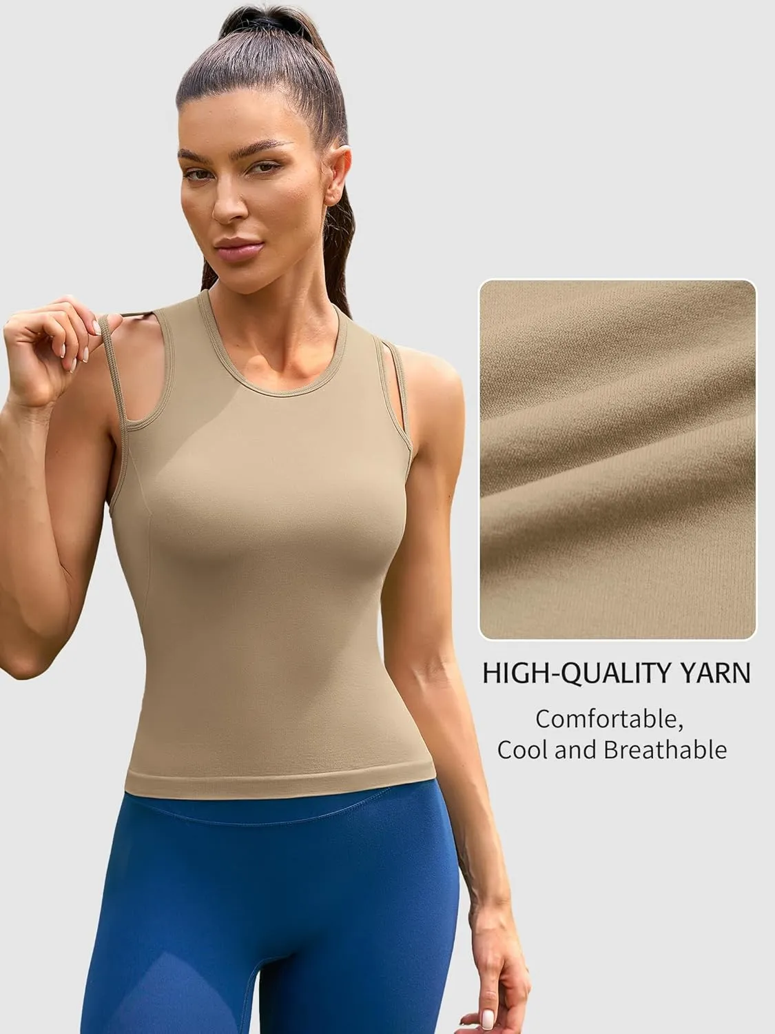 ATTRACO Cropped Workout Tops for Women Tight Side Ruched Tank Tops Built in Bra Athletic Yoga Gym Top