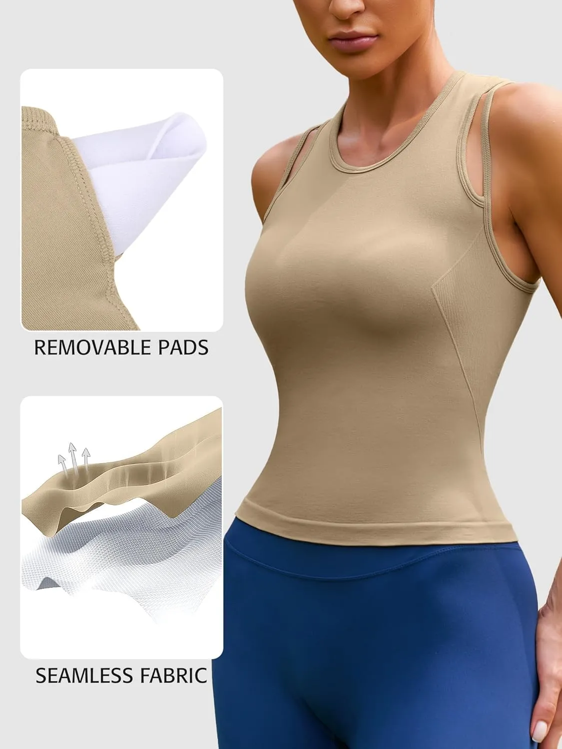 ATTRACO Cropped Workout Tops for Women Tight Side Ruched Tank Tops Built in Bra Athletic Yoga Gym Top