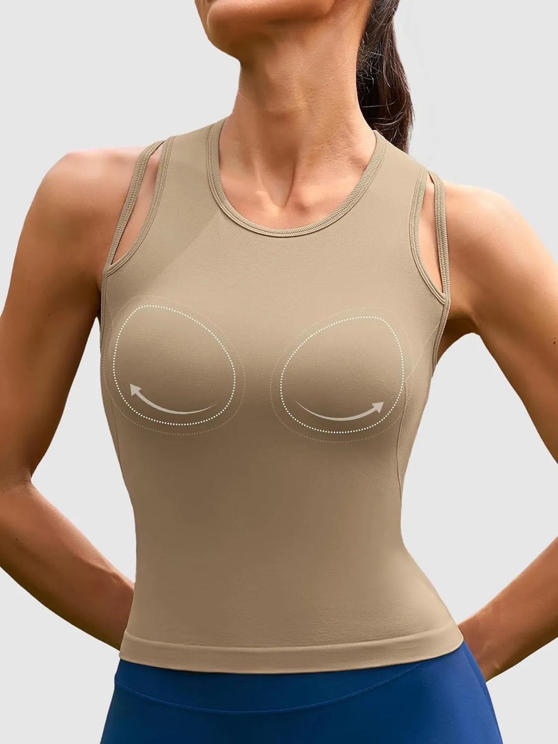 ATTRACO Cropped Workout Tops for Women Tight Side Ruched Tank Tops Built in Bra Athletic Yoga Gym Top