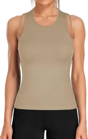 ATTRACO Cropped Workout Tops for Women Tight Side Ruched Tank Tops Built in Bra Athletic Yoga Gym Top