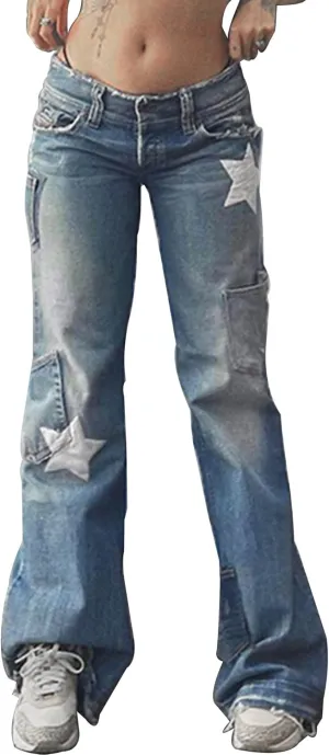 AULKEEP Casual Loose Hip Hop Pants Womens Harem High Waist Jeans Irregular Pockets Zipper Harajuku Trousers
