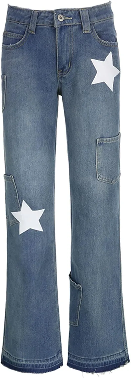 AULKEEP Casual Loose Hip Hop Pants Womens Harem High Waist Jeans Irregular Pockets Zipper Harajuku Trousers