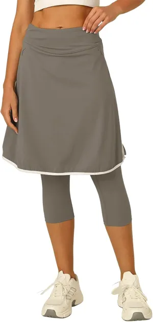 Aurgelmir Women's Knee Length Tennis Golf Skirts with Capri Pants Workout Yoga Skirted Leggings Athletic Skorts Pants