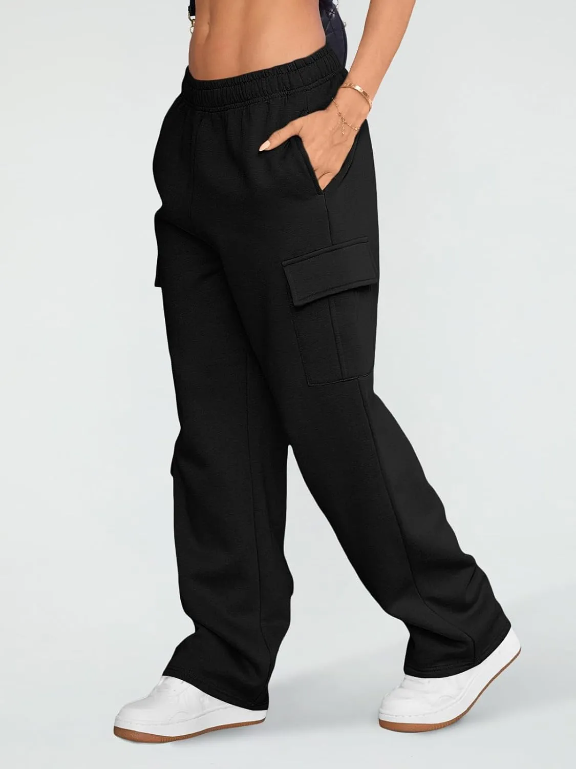 AUTOMET Womens Cargo Sweatpants Wide Leg Fleece Lined Y2k Pants Fall Winter Baggy Joggers with Pockets
