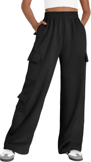 AUTOMET Womens Cargo Sweatpants Wide Leg Fleece Lined Y2k Pants Fall Winter Baggy Joggers with Pockets