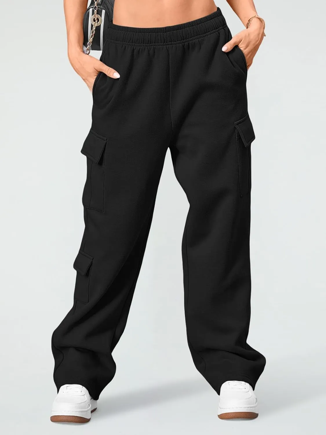 AUTOMET Womens Cargo Sweatpants Wide Leg Fleece Lined Y2k Pants Fall Winter Baggy Joggers with Pockets