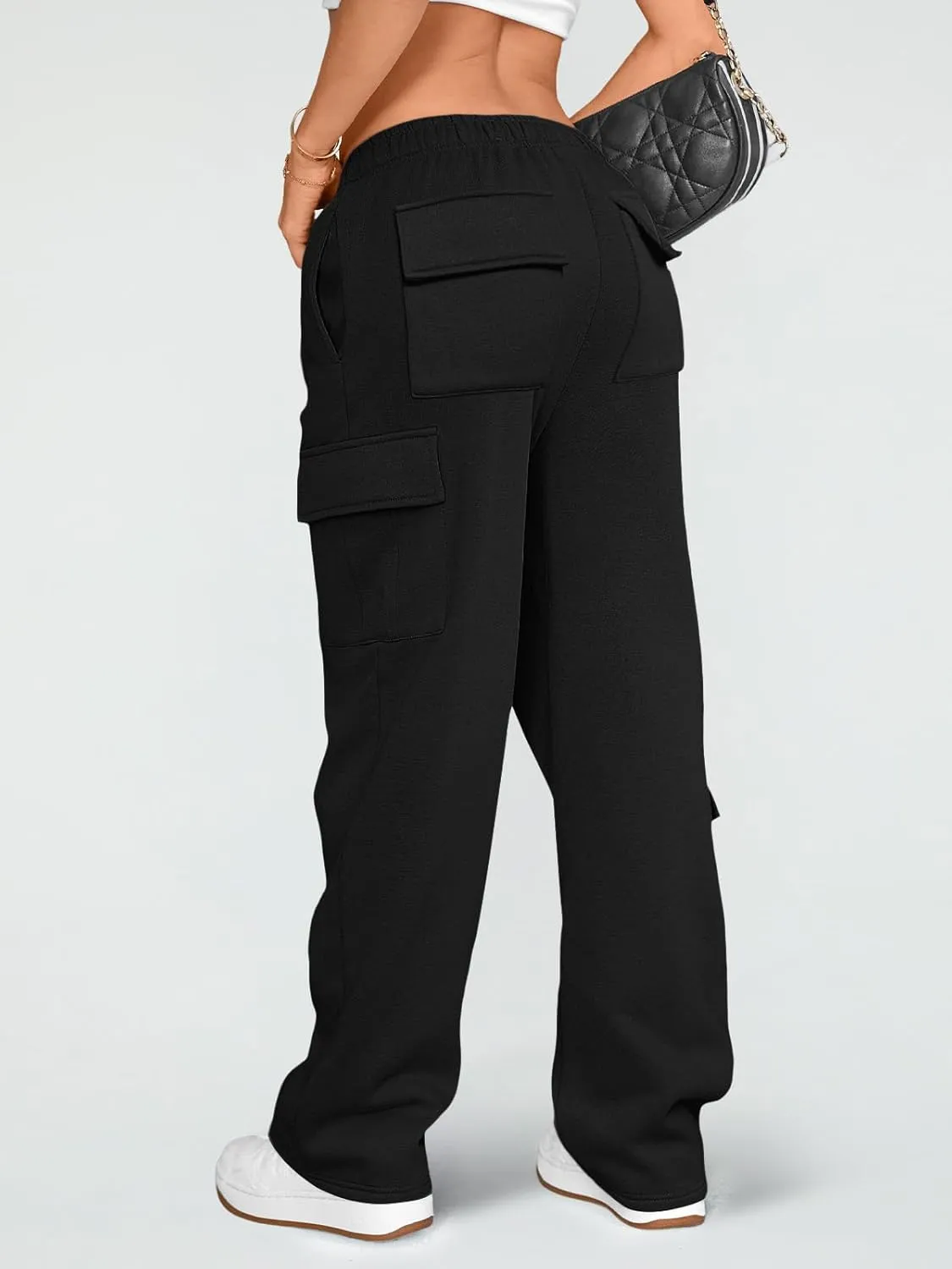 AUTOMET Womens Cargo Sweatpants Wide Leg Fleece Lined Y2k Pants Fall Winter Baggy Joggers with Pockets
