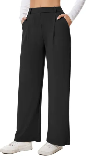 AVAMO Womens Dress Pants Wide Leg Pull On Stretchy Work Pants Women High Waisted Business Casual Trousers with Pockets