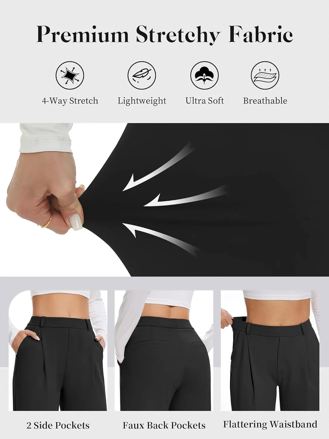 AVAMO Womens Dress Pants Wide Leg Pull On Stretchy Work Pants Women High Waisted Business Casual Trousers with Pockets