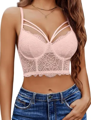 Avidlove Lace Bralette for Women V Neck Camisoles Adjustable Strap Two Layer Crop Top Bustier Tops