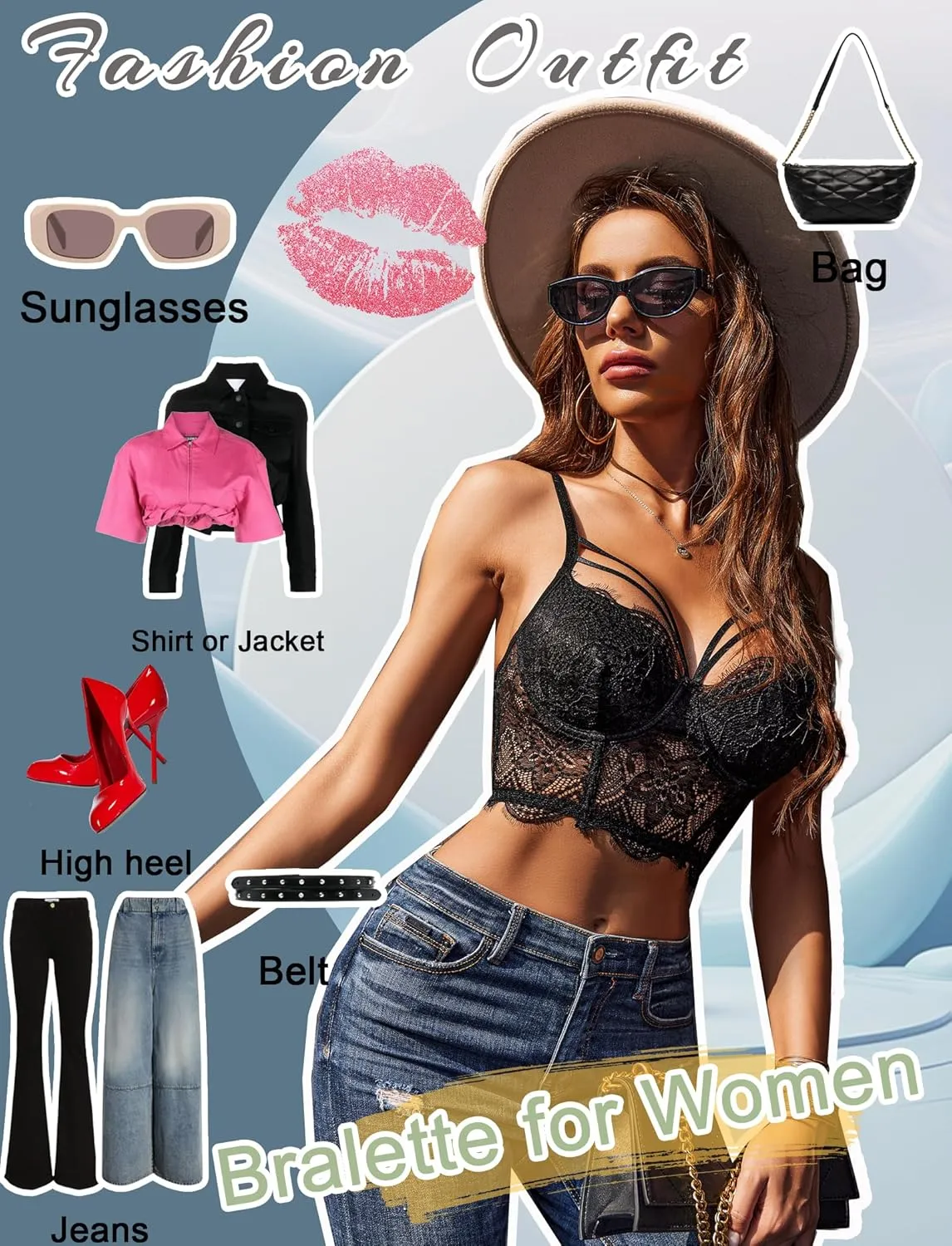 Avidlove Lace Bralette for Women V Neck Camisoles Adjustable Strap Two Layer Crop Top Bustier Tops