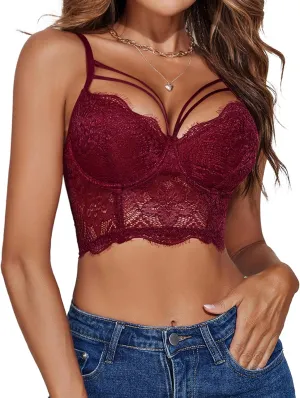 Avidlove Lace Bralette for Women V Neck Camisoles Adjustable Strap Two Layer Crop Top Bustier Tops