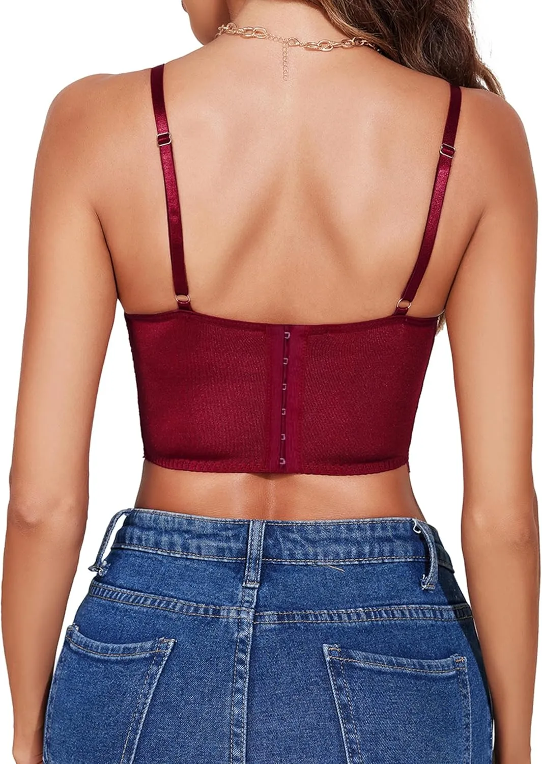 Avidlove Lace Bralette for Women V Neck Camisoles Adjustable Strap Two Layer Crop Top Bustier Tops