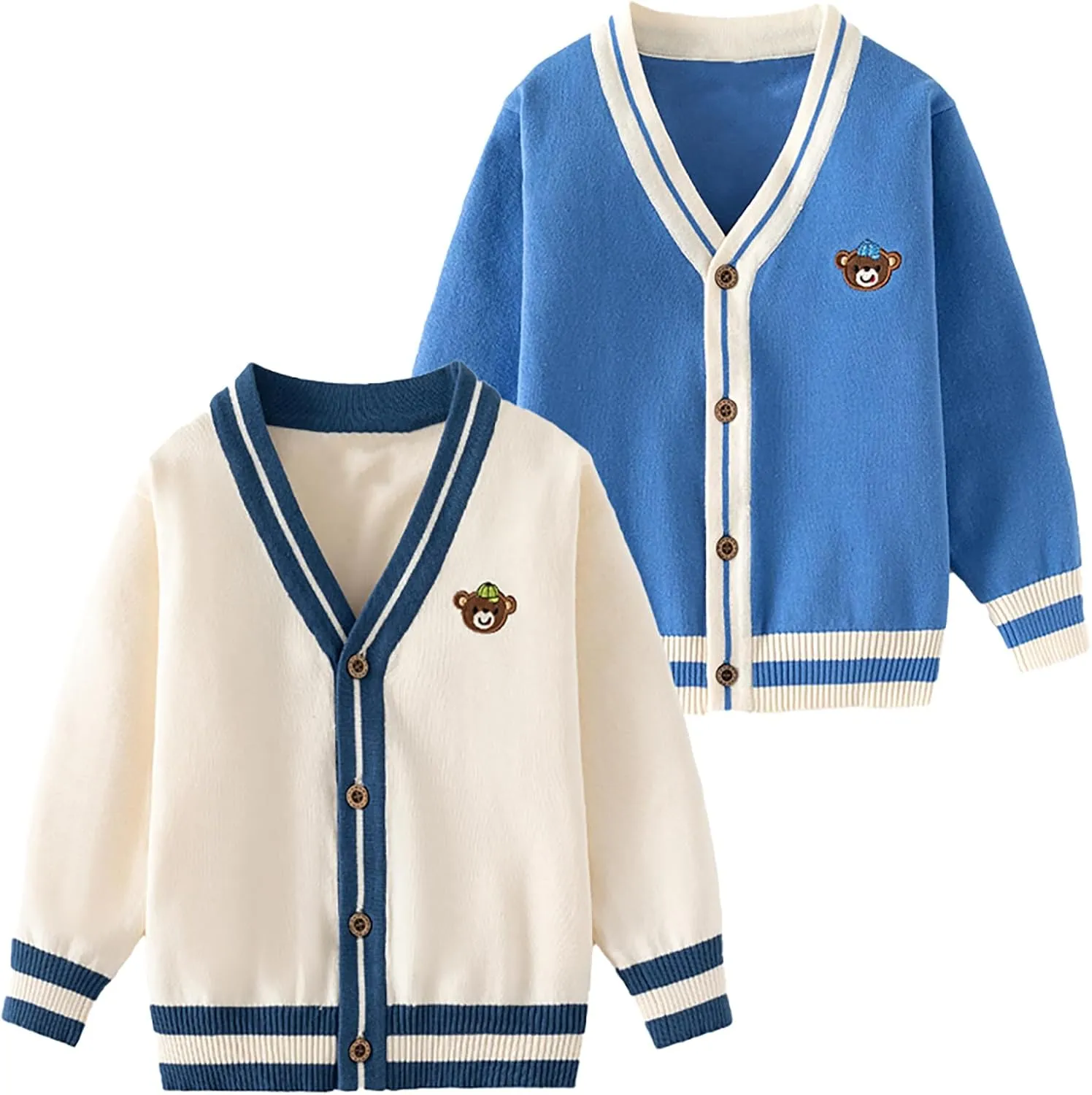 Baby Boys Girls Button Up Cardigan Sweater Dinosaur Full-Zip Long Sleeve V Neck Cartoon Embroidery Coat