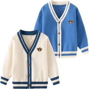 Baby Boys Girls Button Up Cardigan Sweater Dinosaur Full-Zip Long Sleeve V Neck Cartoon Embroidery Coat