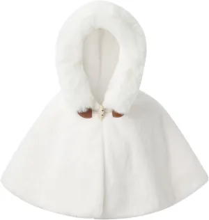 Baby Kids Girls Winter Warm Thicken Hooded Cape Faux Fur Fleece Cloak Coat Outwear Shawl
