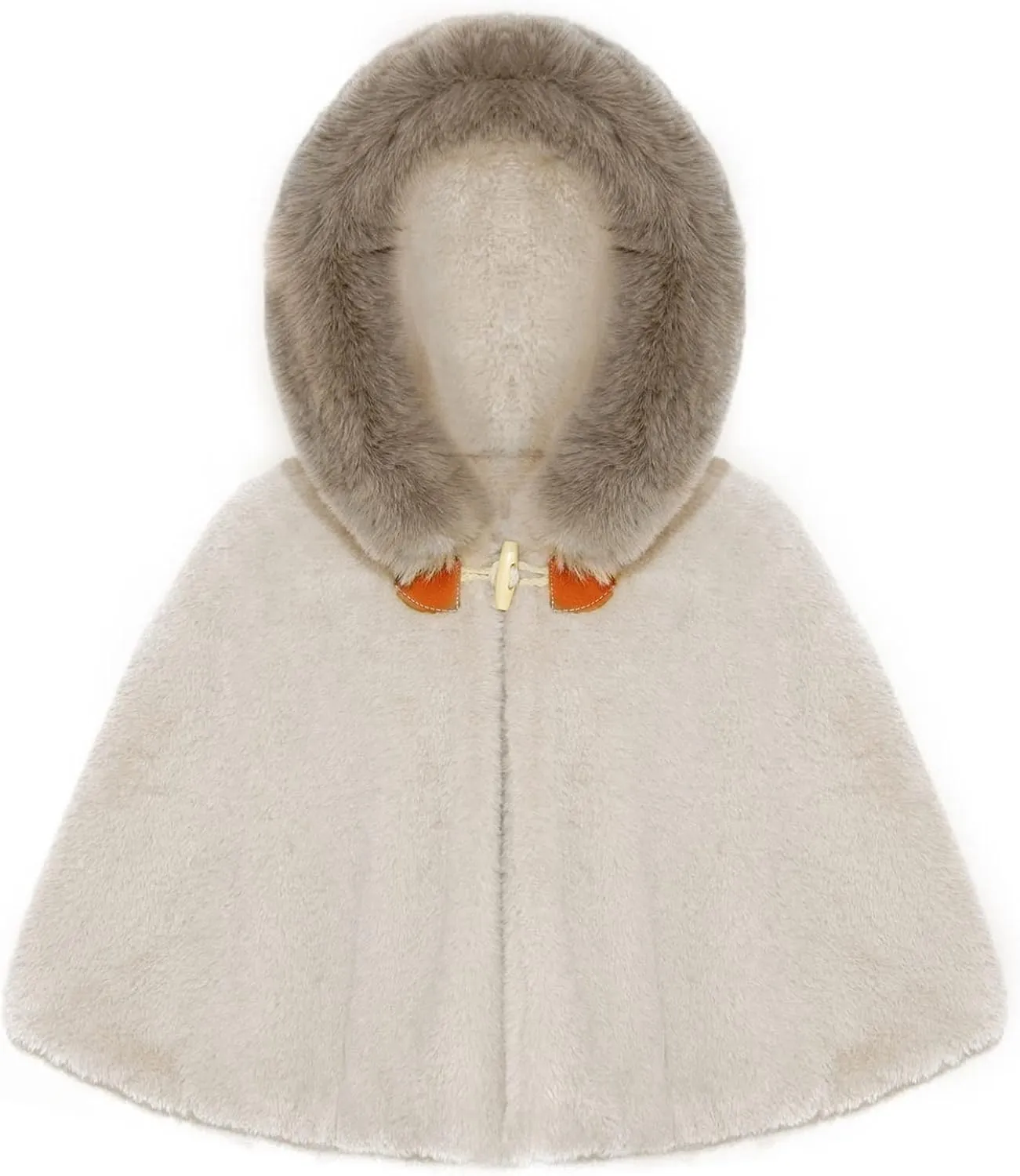 Baby Kids Girls Winter Warm Thicken Hooded Cape Faux Fur Fleece Cloak Coat Outwear Shawl