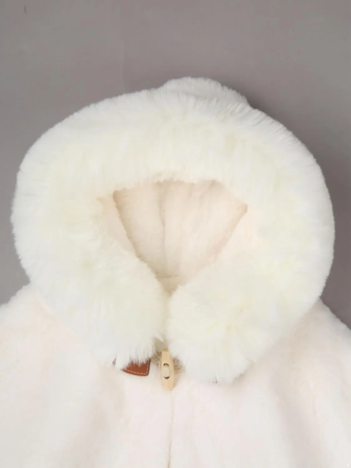 Baby Kids Girls Winter Warm Thicken Hooded Cape Faux Fur Fleece Cloak Coat Outwear Shawl