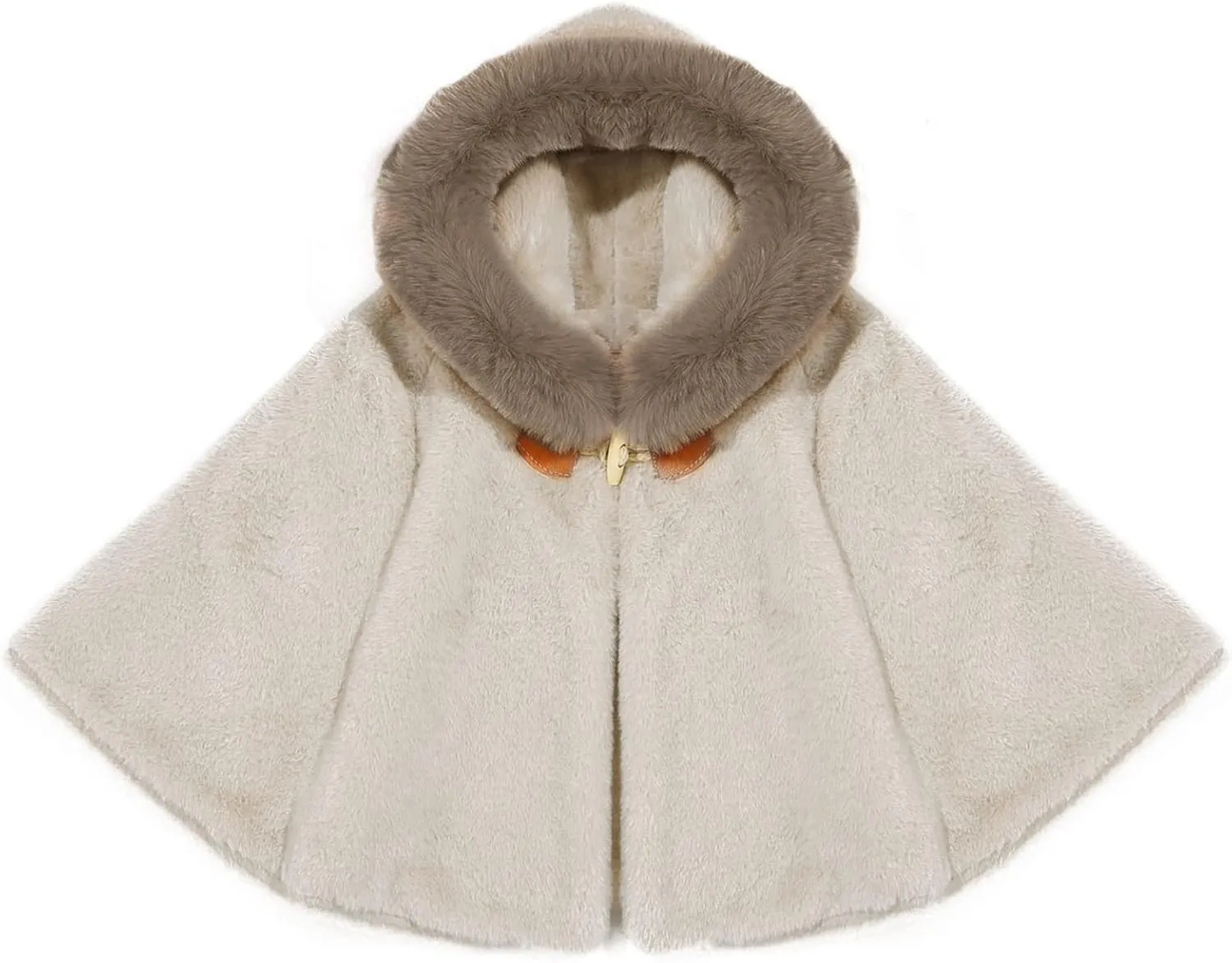 Baby Kids Girls Winter Warm Thicken Hooded Cape Faux Fur Fleece Cloak Coat Outwear Shawl
