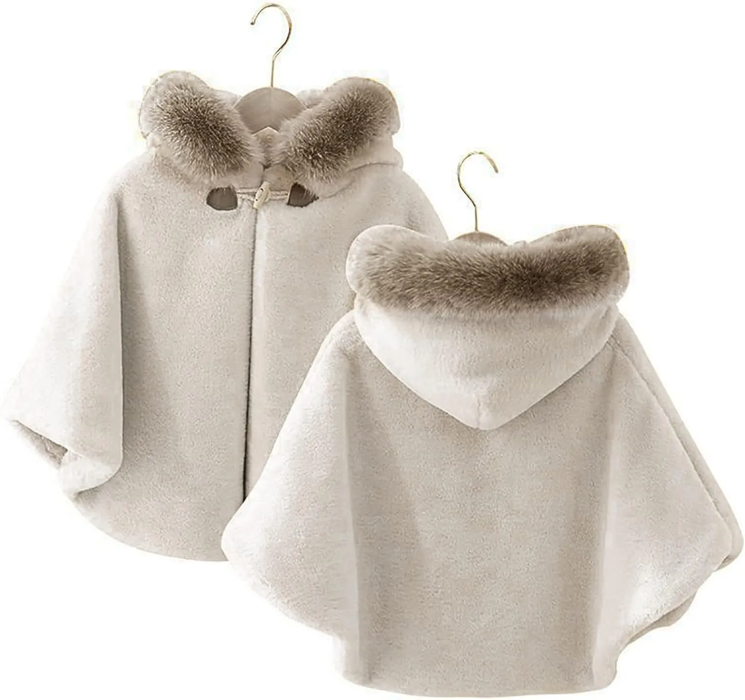 Baby Kids Girls Winter Warm Thicken Hooded Cape Faux Fur Fleece Cloak Coat Outwear Shawl