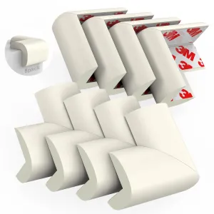 Baby Proofing Corner Guards, 8 Pack Pre-Taped Table Corner Protector for Baby, Soft Rubber Foam Furniture Corner Bumper Guards for Fireplace, Table, Stair, Cabinet (White) White