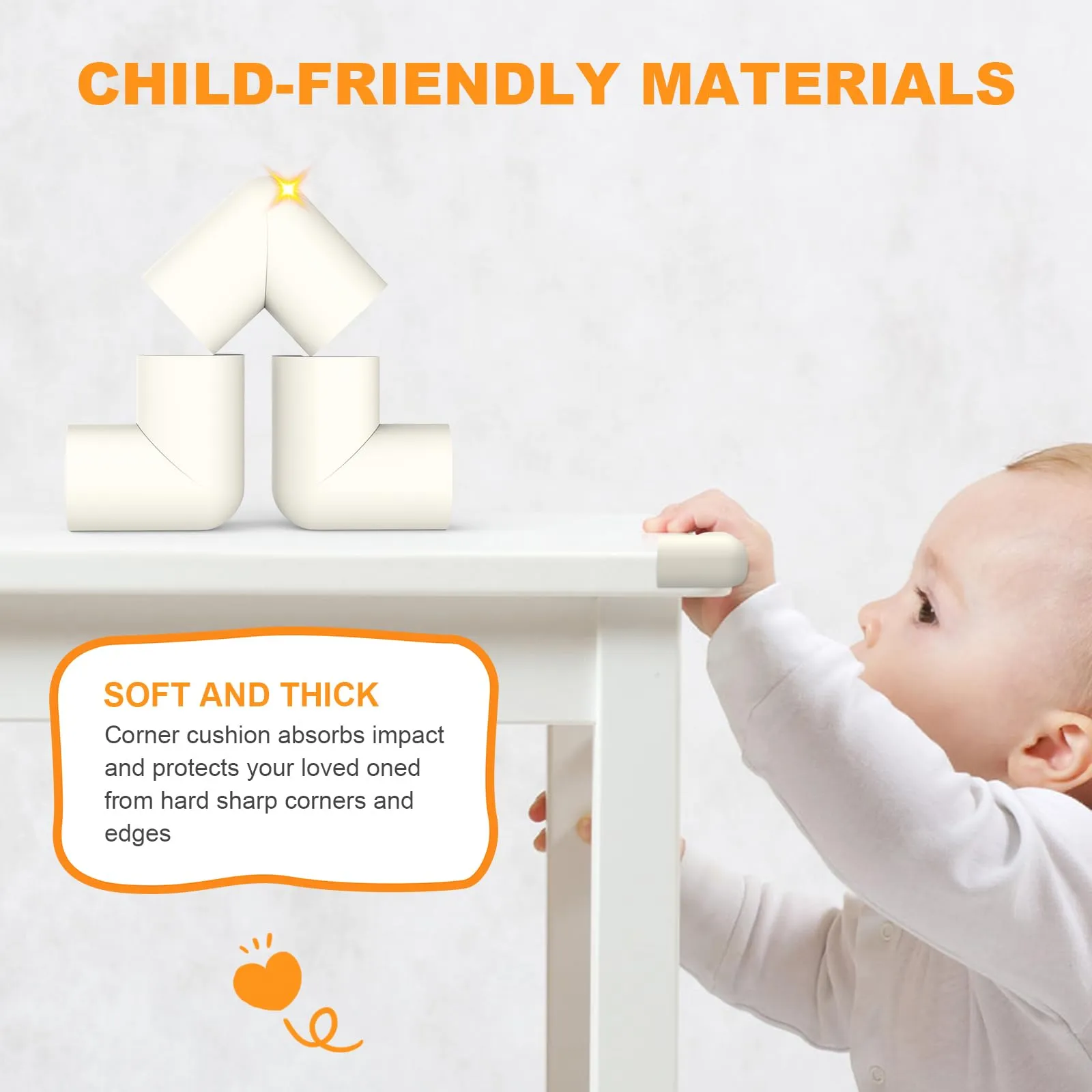 Baby Proofing Corner Guards, 8 Pack Pre-Taped Table Corner Protector for Baby, Soft Rubber Foam Furniture Corner Bumper Guards for Fireplace, Table, Stair, Cabinet (White) White