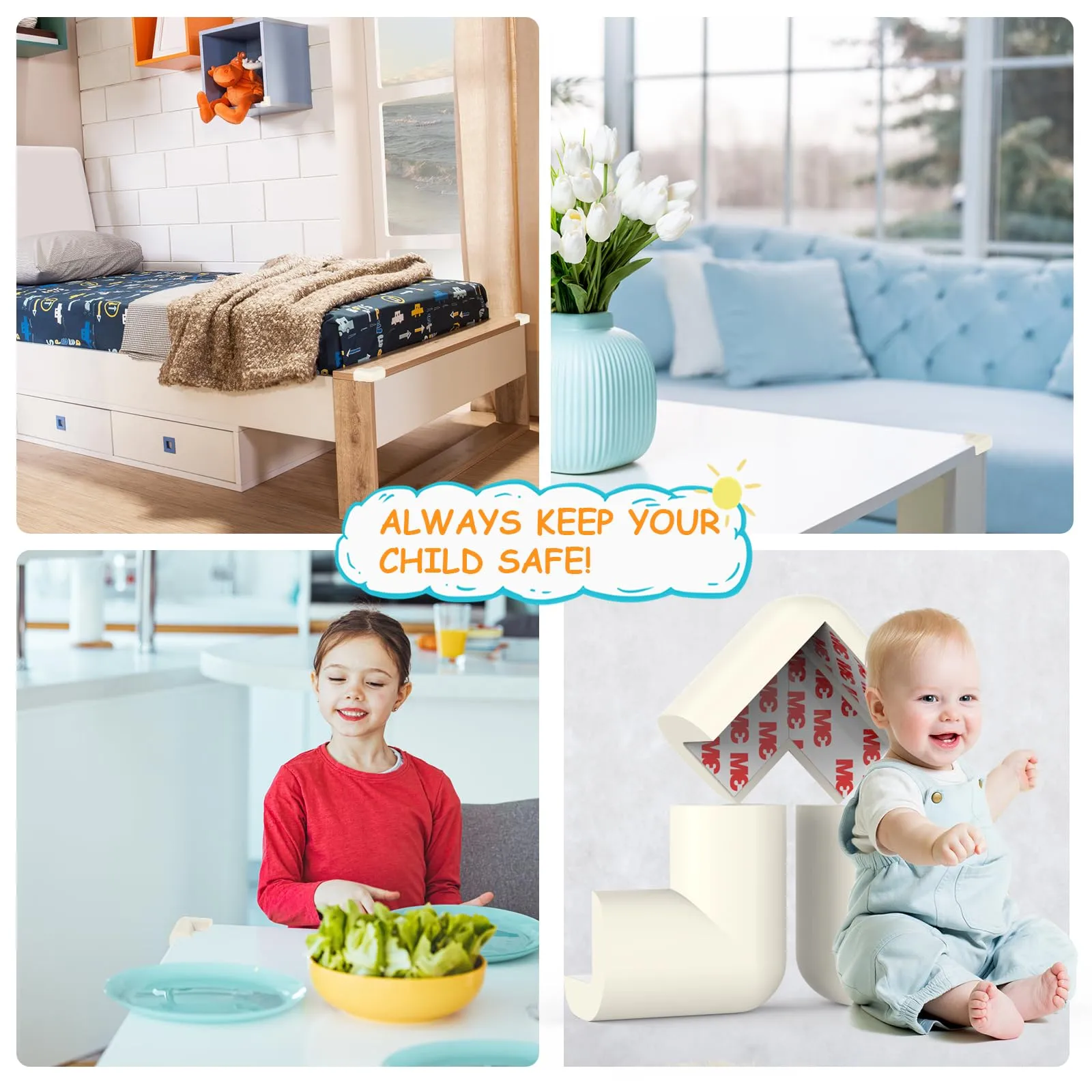 Baby Proofing Corner Guards, 8 Pack Pre-Taped Table Corner Protector for Baby, Soft Rubber Foam Furniture Corner Bumper Guards for Fireplace, Table, Stair, Cabinet (White) White