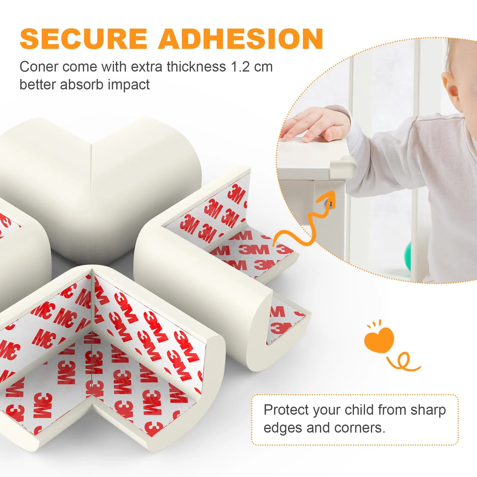 Baby Proofing Corner Guards, 8 Pack Pre-Taped Table Corner Protector for Baby, Soft Rubber Foam Furniture Corner Bumper Guards for Fireplace, Table, Stair, Cabinet (White) White
