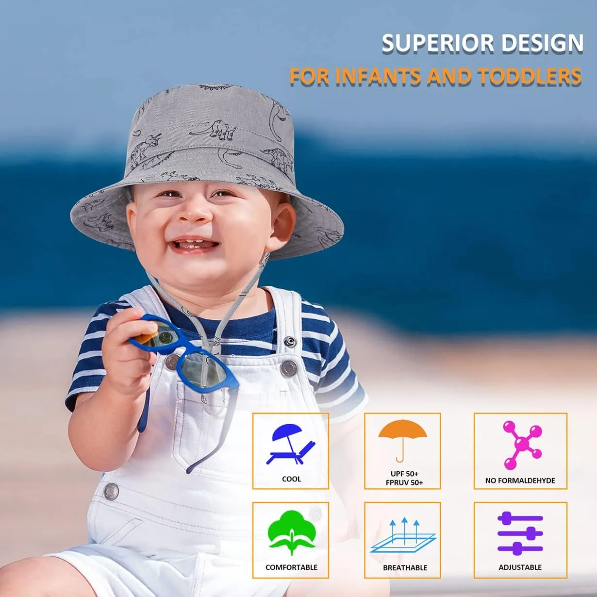 Baby Sun Hat for Boy Girl Toddler,Kids Summer UPF 50  UV Protection Hat Wide Brim Beach Bucket Cap