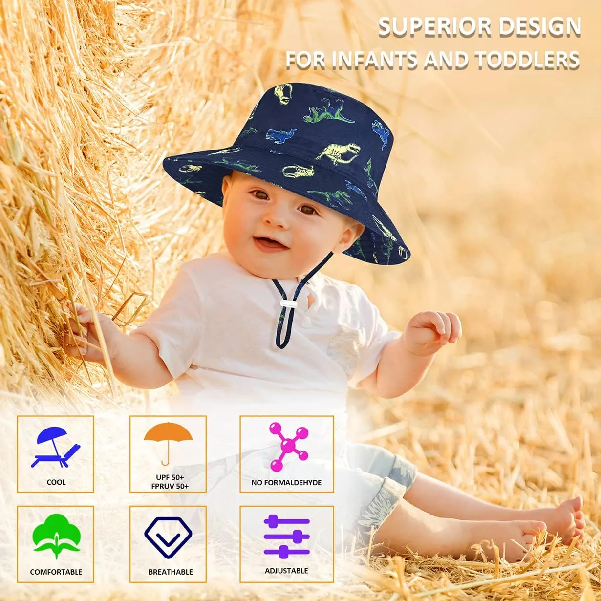 Baby Sun Hat for Boy Girl Toddler,Kids Summer UPF 50  UV Protection Hat Wide Brim Beach Bucket Cap
