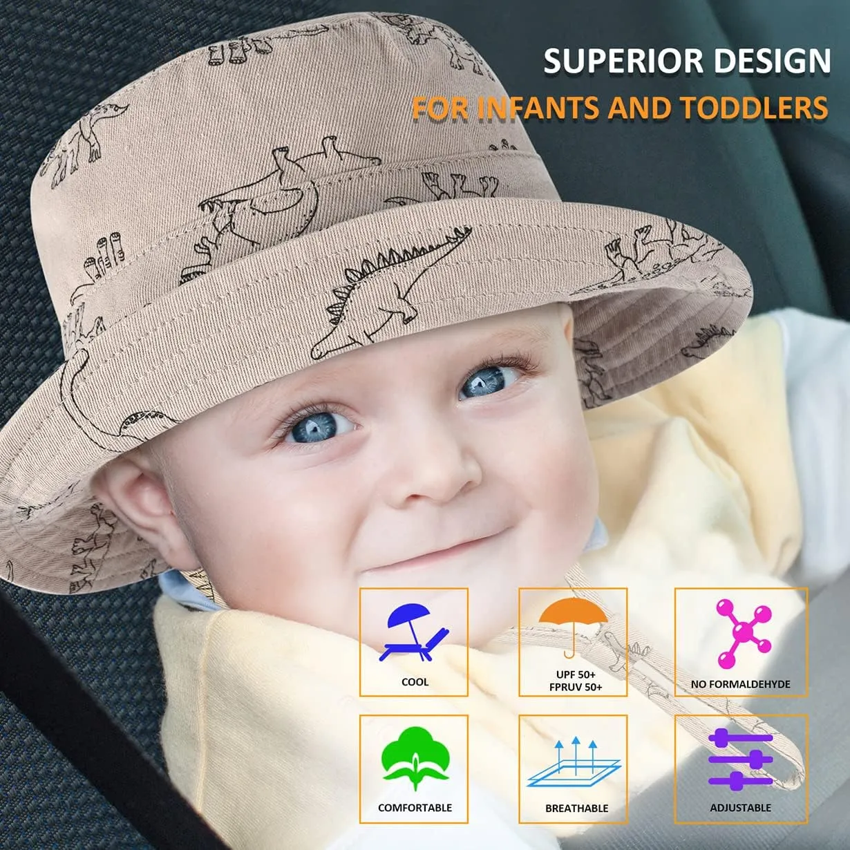 Baby Sun Hat for Boy Girl Toddler,Kids Summer UPF 50  UV Protection Hat Wide Brim Beach Bucket Cap