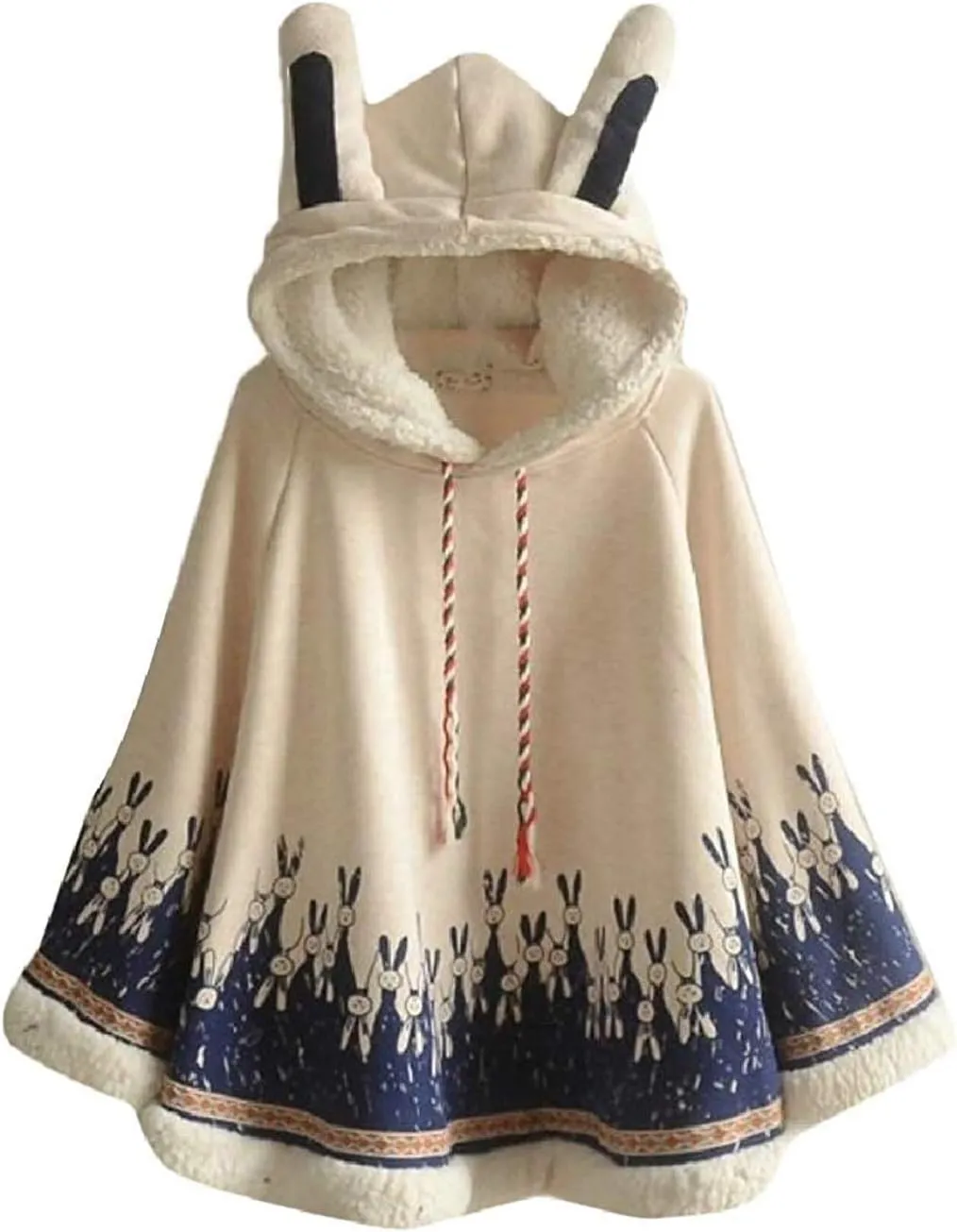 BAIMORE Japanese Style Mori Girl Cute Cartoon Rabbit Ear Loose Hooded Cape Cotton Shawl Casual Cloak Outerwear