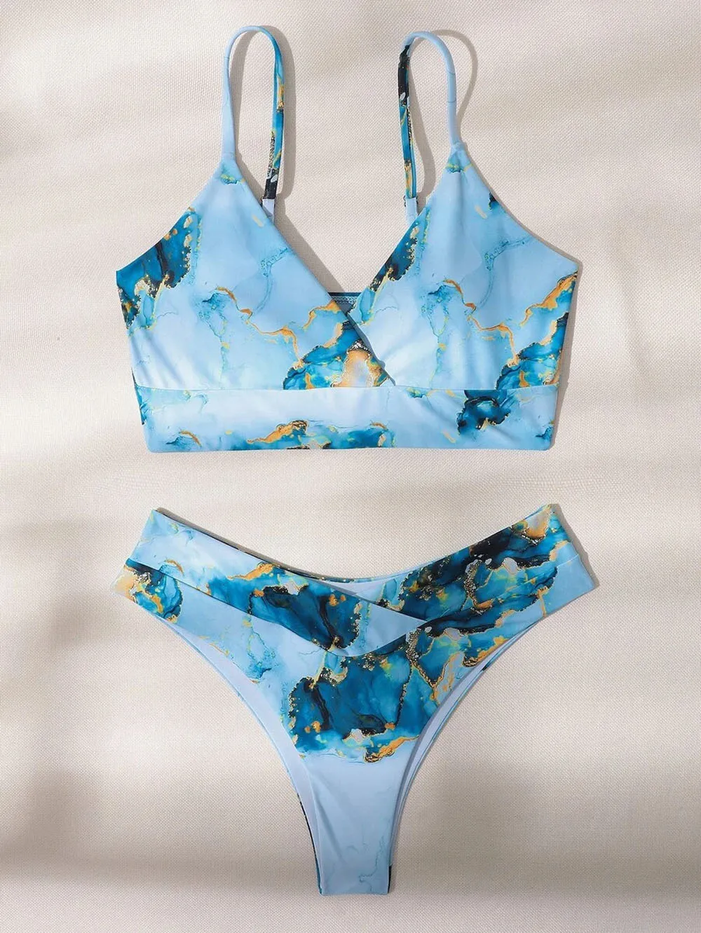 Bandeau Push up Bikinis marble print