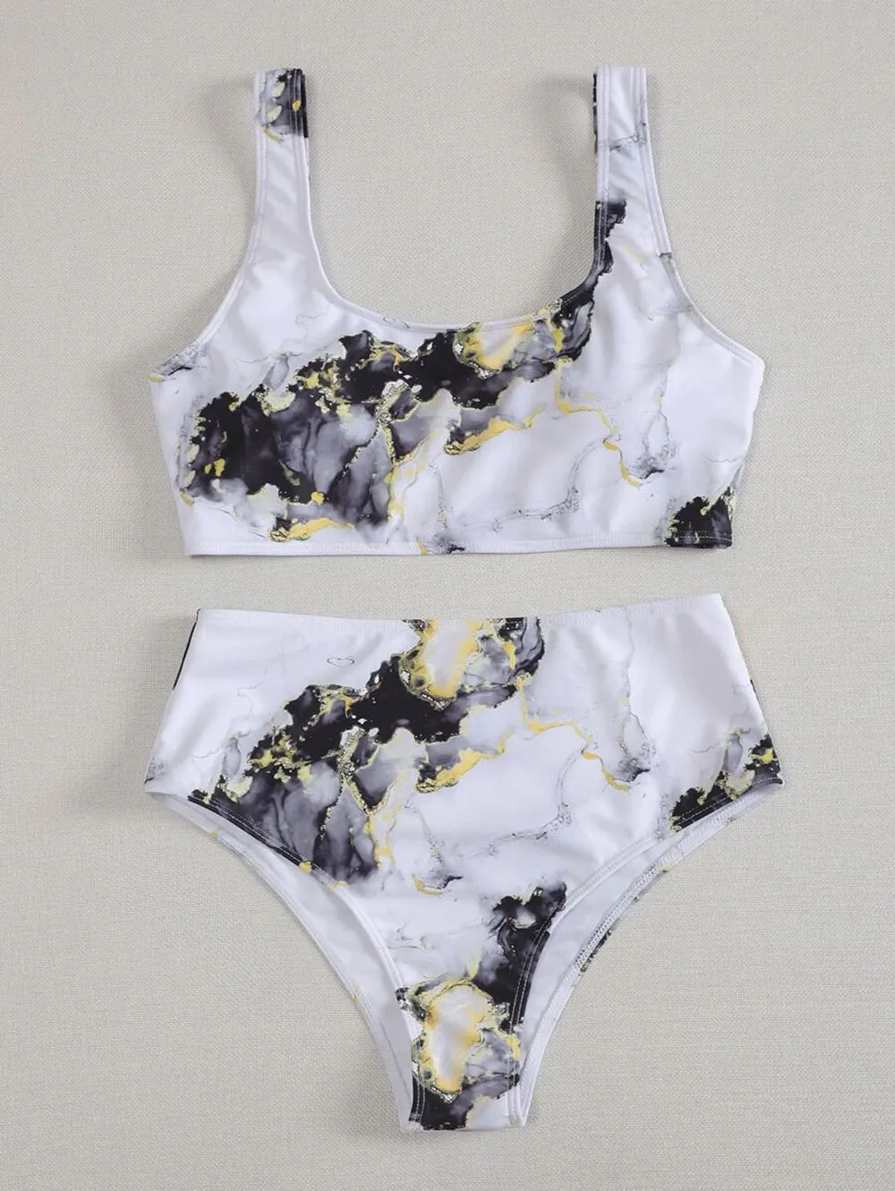 Bandeau Push up Bikinis marble print