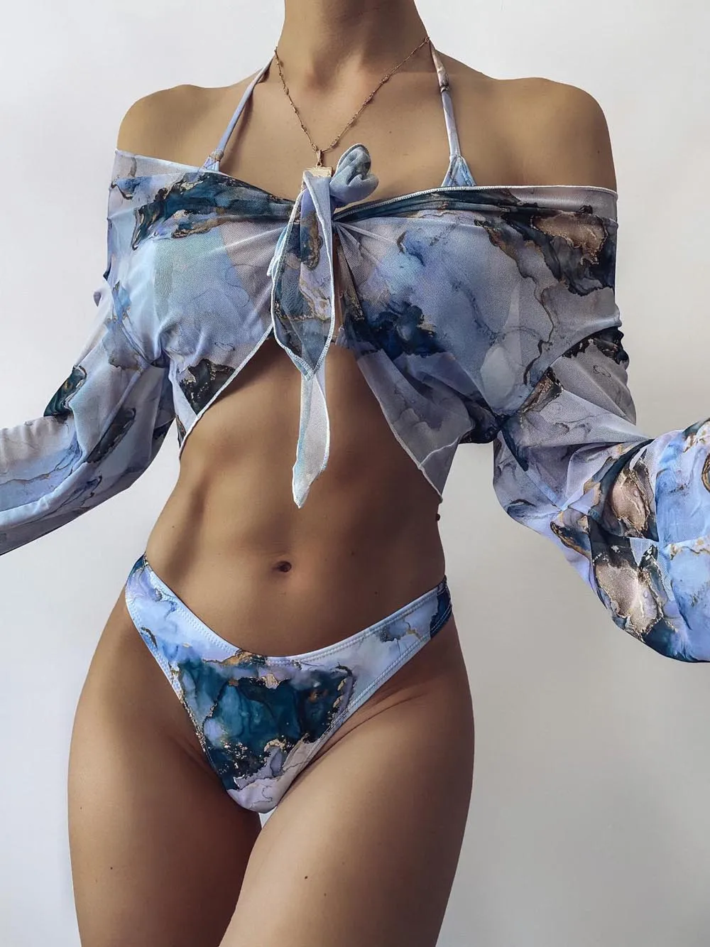 Bandeau Push up Bikinis marble print