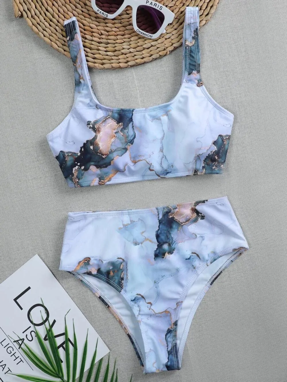 Bandeau Push up Bikinis marble print