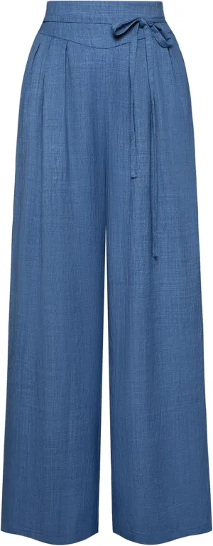 Belle Poque Women's High-Waisted Wide Leg Palazzo Pants - Elastic Waist, Flowy Boho Casual Summer Trousers with Pockets