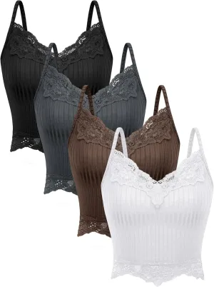 Bencailor 4 Pcs Lace Y2k Tank Tops Fairy Grunge Clothes Crop Tops Lace Patchwork Cami Ribbed Knitted Tank for Women