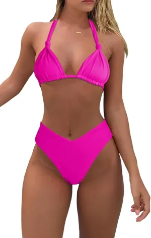 Bikini Sets for Women Sexy Halter Triangle String Bikini Cheeky V Cut High Waisted Thong Swimsuits 2 Piece