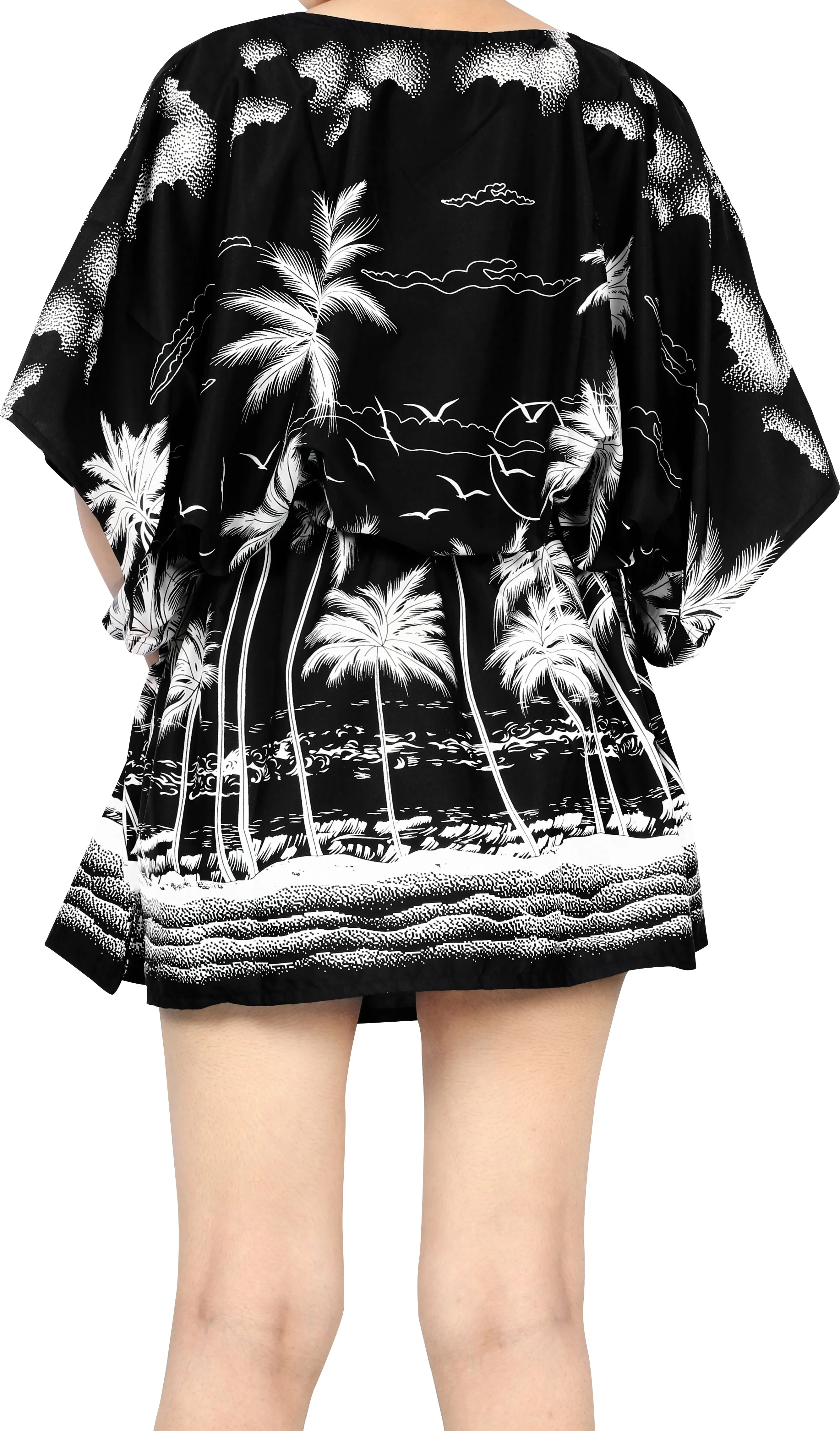 Black Tropical Palm Tree and Beach View Non-Sheer Beach Cover Up For Women