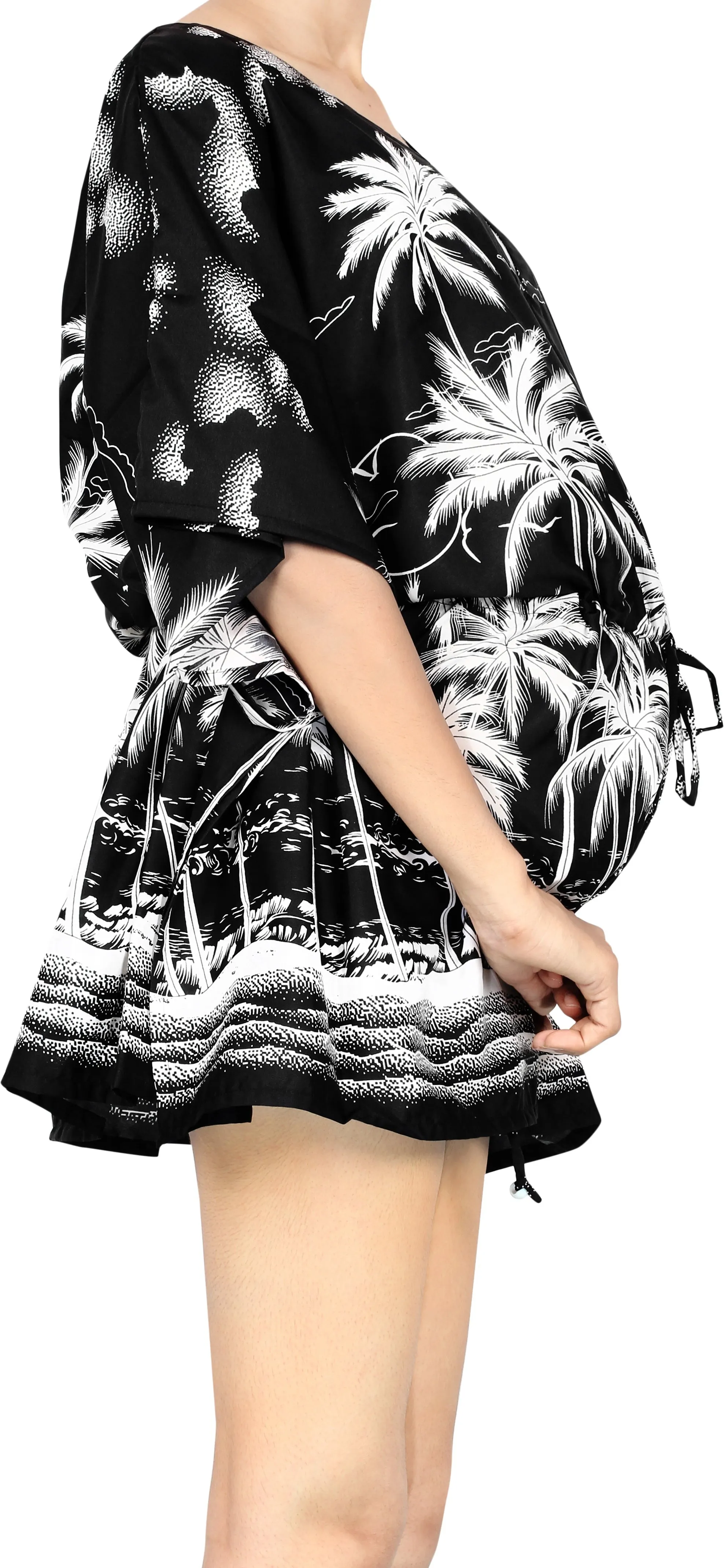 Black Tropical Palm Tree and Beach View Non-Sheer Beach Cover Up For Women