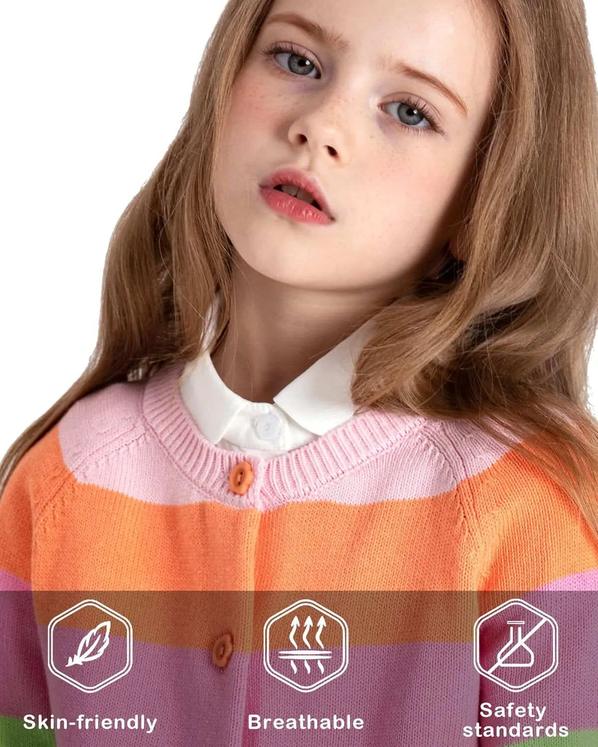 BOBOYOYO Girls Cute Cardigan 100% Cotton Rainbow Kids Cardigan Sweater Button up Striped Knit Cardigan Children for 5-12 Y