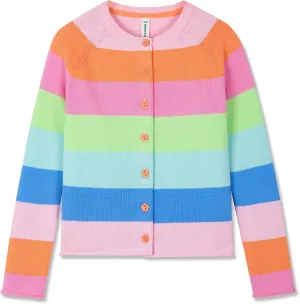 BOBOYOYO Girls Cute Cardigan 100% Cotton Rainbow Kids Cardigan Sweater Button up Striped Knit Cardigan Children for 5-12 Y