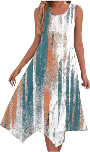 Boho Dresses for Women Casual 2025 Floral Print Sleeveless Dresses with Pockets Handkerchief Hem Beach Sundresses